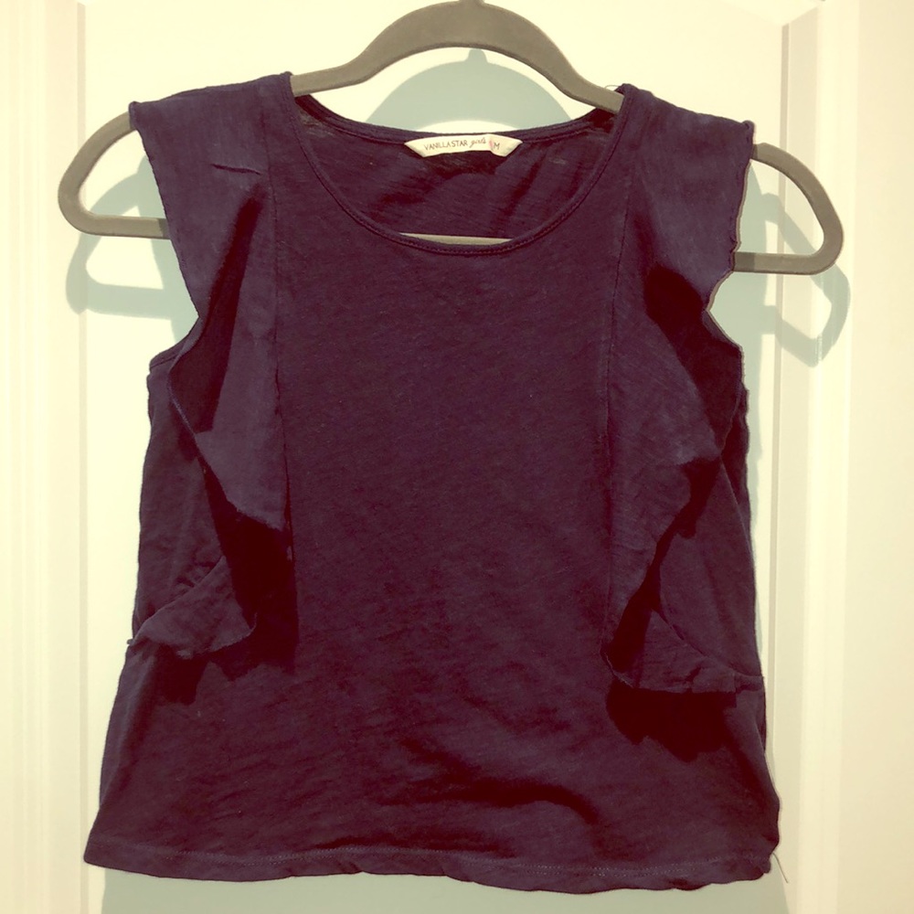 Vanilla Star Girls Navy Flutter Sleeve Top